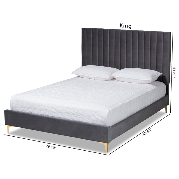 Serrano Glam And Luxe Grey Velvet Upholstered And Gold Metal Full Size Platform Bed